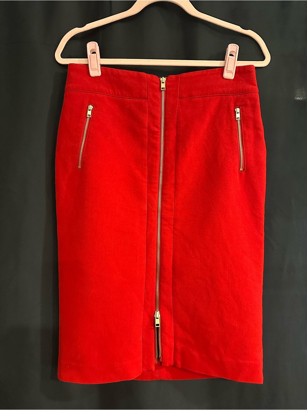 Ann Taylor Red Zip-Front Pencil Skirt